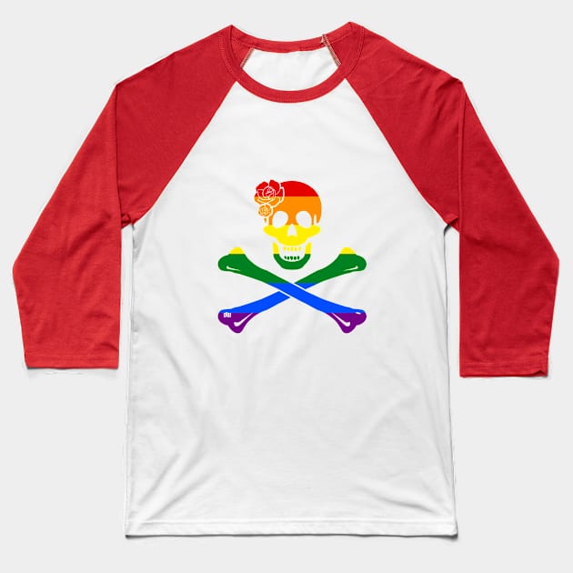 Gay Pride Skull and Crossbones Baseball T-Shirt by Daniela A. Wolfe Designs